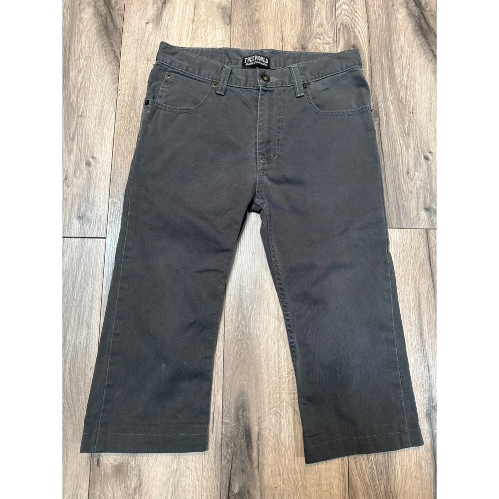 Free world Youth Gray Denim Pants 16/28 Relaxed Fit Hemmed Made In Mexico Durabl